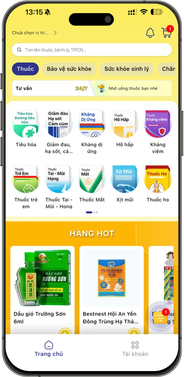 Giao diện app Tủ Thuốc Gia Đình trên điện thoại